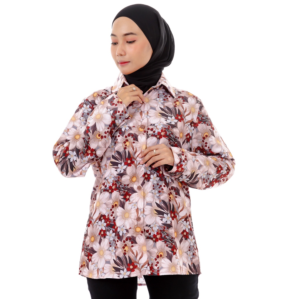 Kemeja Wanita Motif Flower Original Monalisa L XL XXL Jumbo Big Size-SALE B