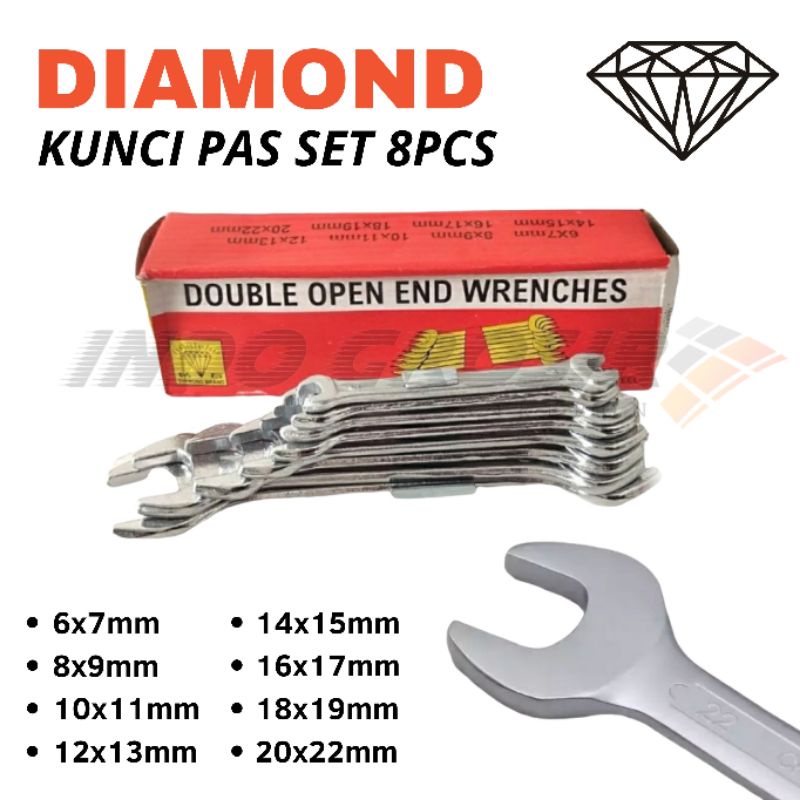 Diamond Kunci Pas Set 8pcs 6mm - 22mm Kunci Pas-pas Double Open End Wrenches