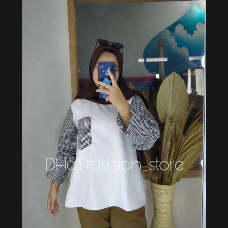 MELIA BLOUSE / atasan terbaru moscrepe mix kotak