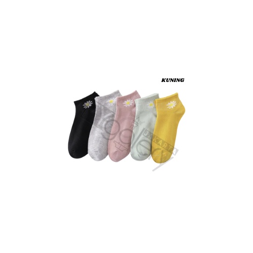 FYGALERYJAKARTA D080 Kaos Kaki Motif Bunga Wanita KaosKaki Pendek Korea Lucu Murah Short Socks-Kuning