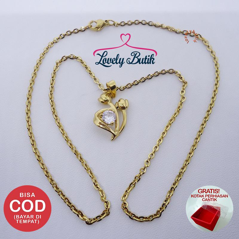 Lovelybutik Arabelle Kalung Titanium Anti Karat Kalung Wanita Titanium Bonus Kotak Perhiasan