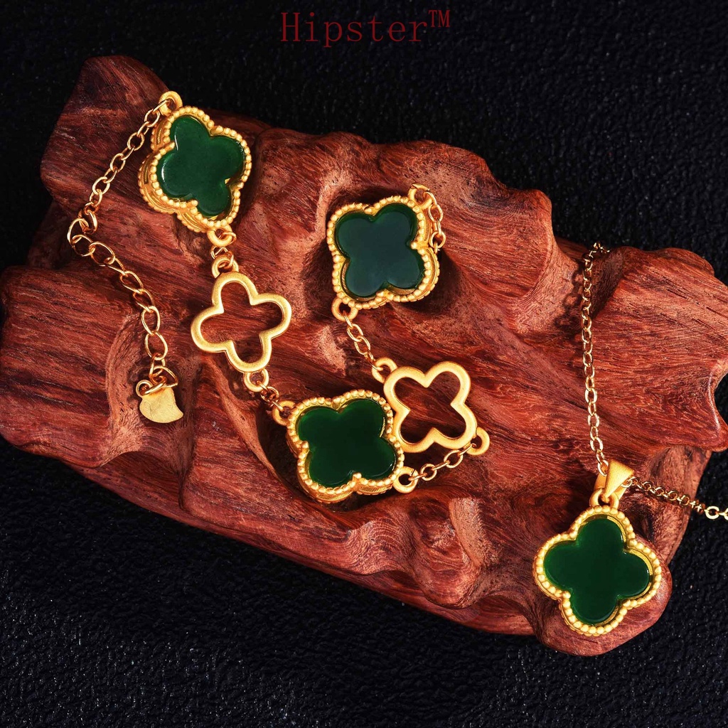 Bracelet Necklace Gold Inlaid Hetian Chalcedony Pendant Set