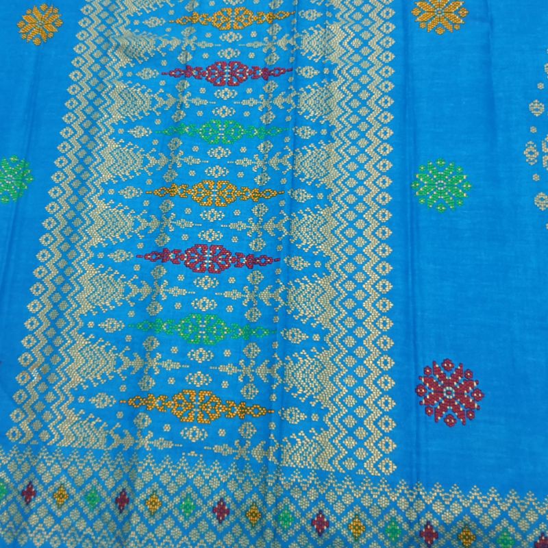 Kain Batik Songket Biru Prada Emas - Sarung Batik Songket Primisima