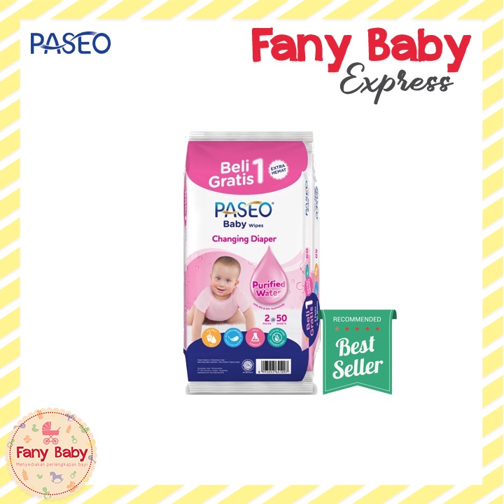 PASEO BABY WIPES WET TISSUE 50 SHEETS / BUY 1 GET 1