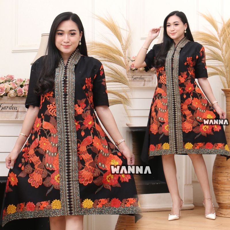DRESS BATIK WANITA LENGAN PENDEK TERBARU model TUNIK BATIK TERLARIS