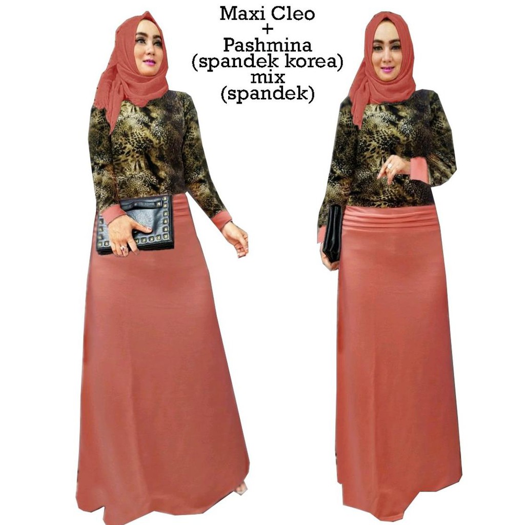 A1 CN 56191MAXI PASHMINA LEOPARD HIJAB BAJU MUSLIM MODIS MODERN SIMPLE ELEGAN GAUN PESTA CANTIK