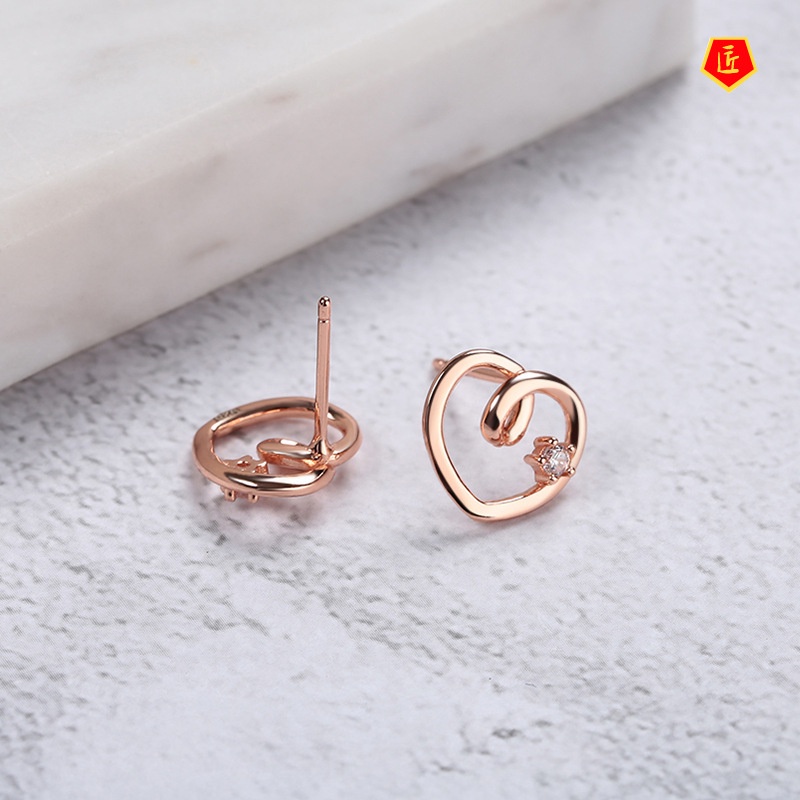 [Ready Stock]S925 Silver Sweet Diamond Heart-Shaped Small Ear Studies