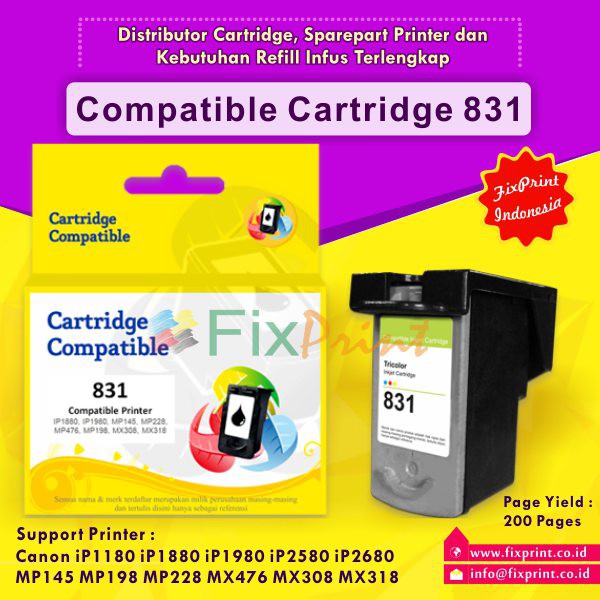 Cartridge Tinta Recycle Canon 831 CL831 CL-831 Color Refill Printer IP1880 IP1980 MX476 MX308 MX318