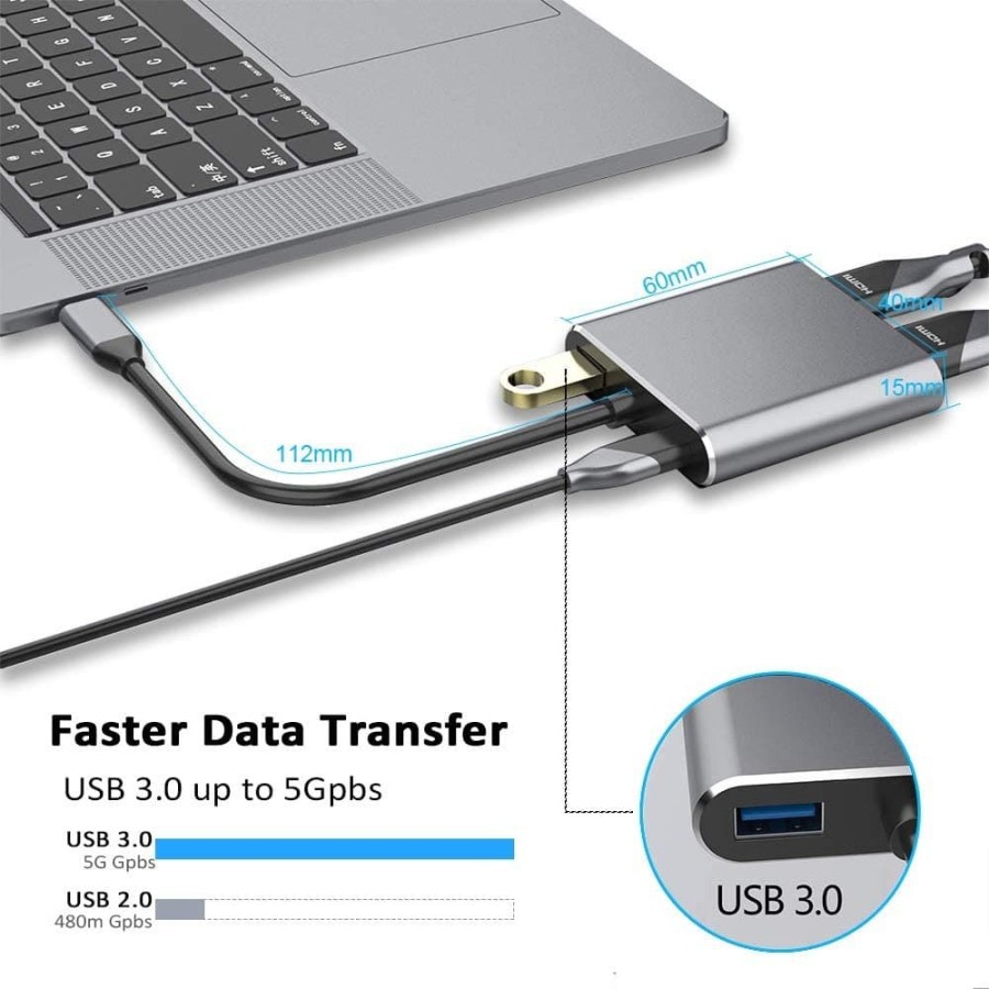 USB Type C to VGA HDMI USB 3.0 Hub Adapter 4 in 1