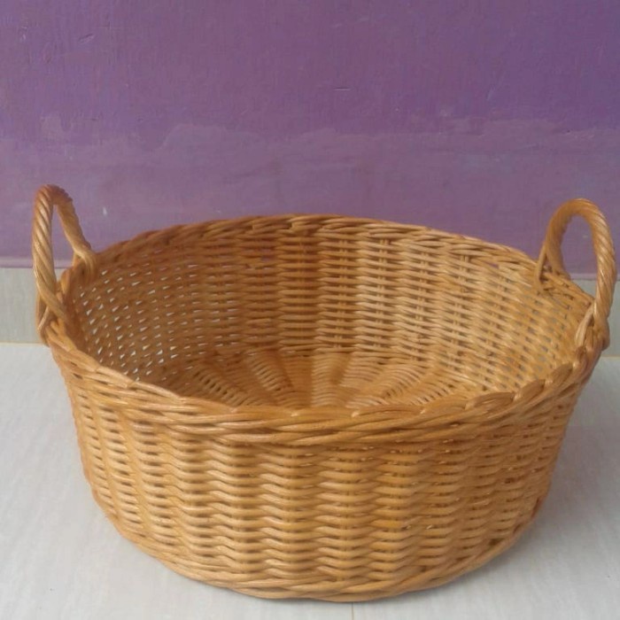 keranjang rotan bulat parcel sovenir seserahan penyimpanan barang besar 40x35x15 cm