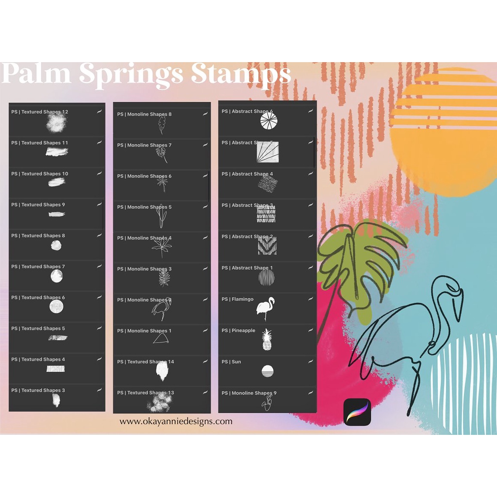 Procreate Brush - Palm Springs Aesthetic Procreate Stamp Brushes