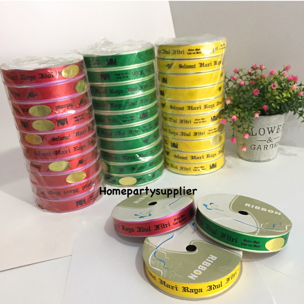 

Pita Lebaran Idul Fitri / Pita 2 cm untuk Hiasan Souvenir Hadiah Gift Hampers Dus Box Kado / Pita Kado