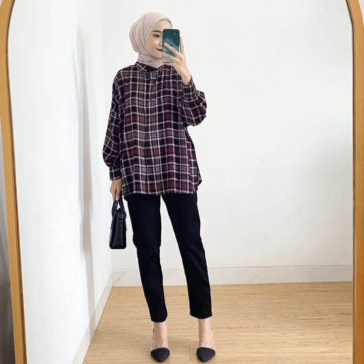 Tartan Kemeja Blouse Oversize