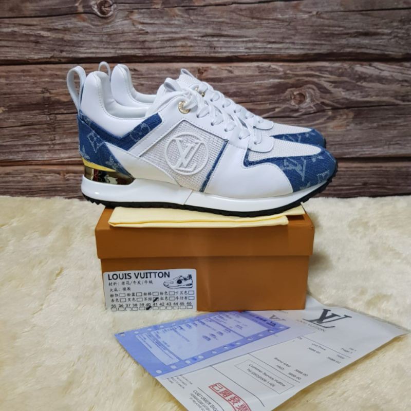 sepatu sneskers Louis Vuitton run away blue denim premium original