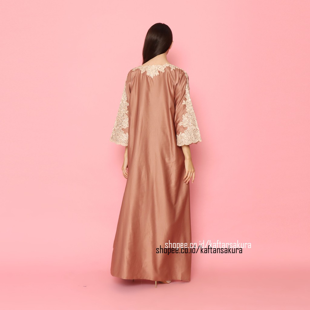 TERLARIS!! KAFTAN INARA BEST SELLER WARNA COKELAT COKSU HITAM PUTIH BAHAN SATIN BORDIR FULL untuk lebaran 2023