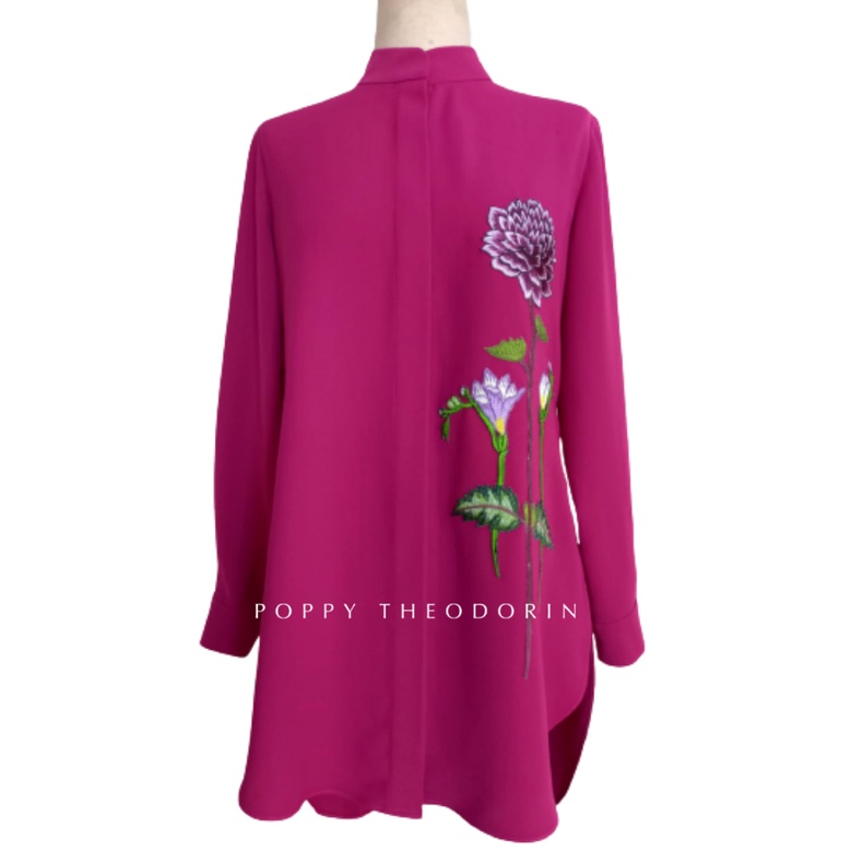Dahlia Shirt / Kemeja Wanita Warna Fuchsia Lengan Panjang Bahan Crepe