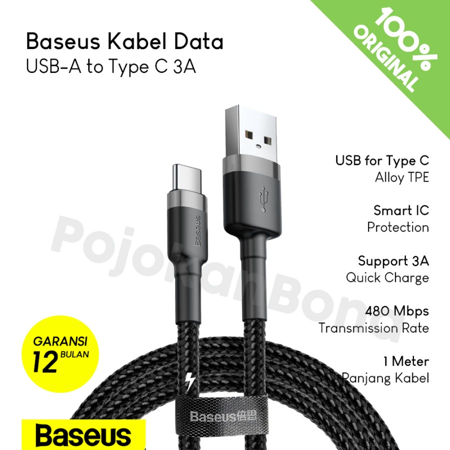 Baseus Kabel Data USB- A to Type C Baseus Cafule 3A 1Meter