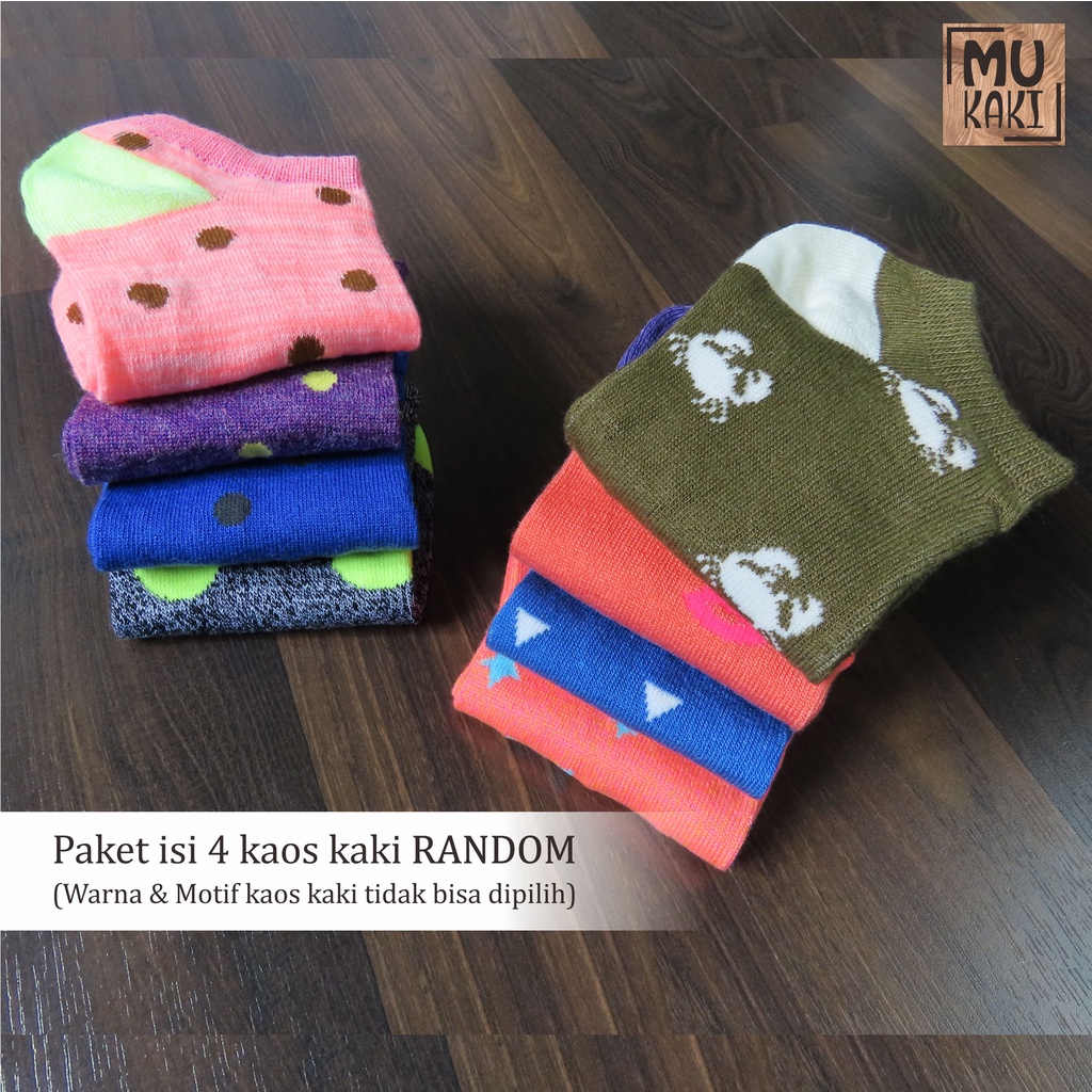 Kaos Kaki Ankle Semata Kaki Motif Warna-Warni Paket 4pcs Mukaki