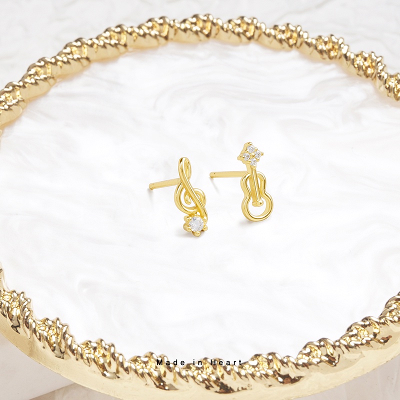 Personality Musical Note Gold Color Earrings Anting Stud Classical Music Violin Crystal Earring Women Jewelry Gift