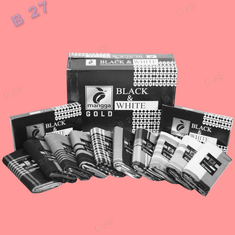 Original M11 0 Kain Sarung Mangga Gold Tenun Motif Black & White Kotak