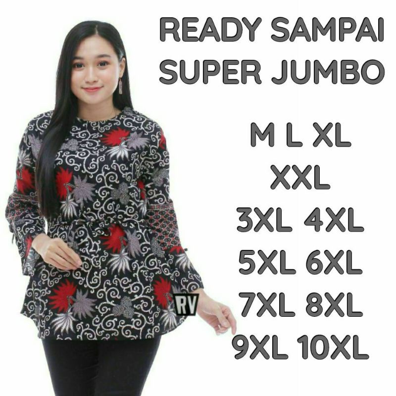 Atasan batik wanita motif kembang langit | M-10XL super jumbo | Blus batik distro katun HRB kenongo