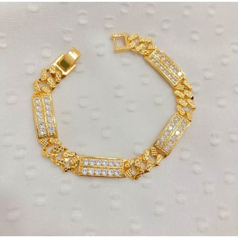 gelang tangan rantai sisik combi plat permata gold