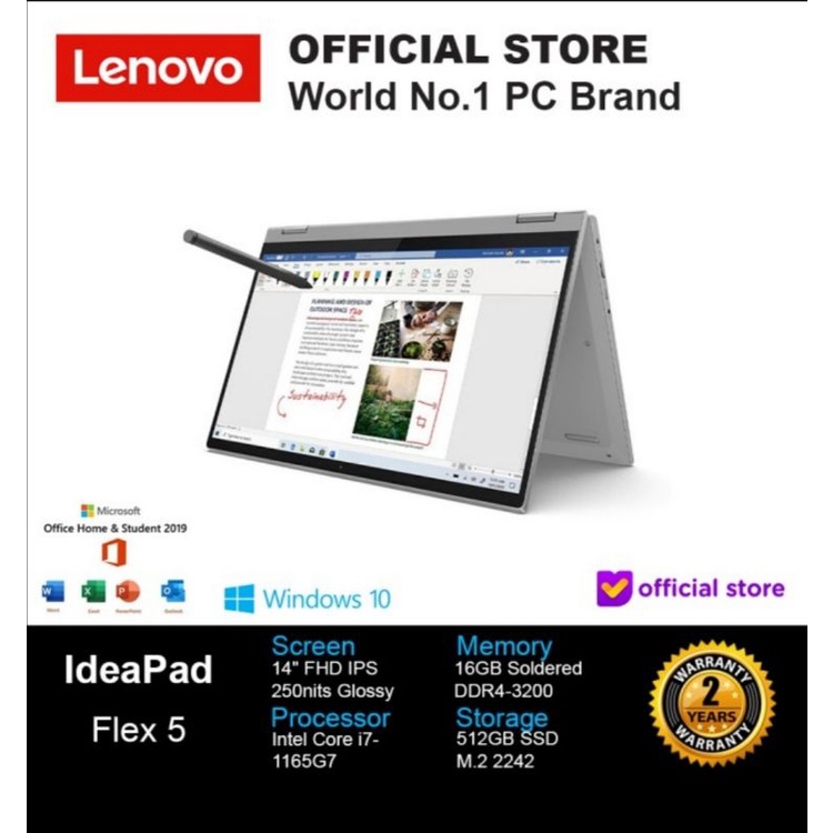Lenovo Flex 5 Core i7-1255U Ram 16GB SSD 1TB Intel Iris Xe Win 10+OHS 2019