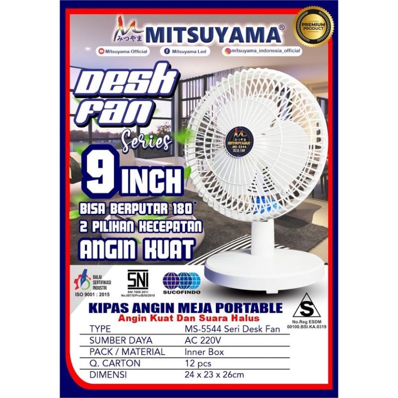 Kipas Angin Meja Mitsuyama 9 inch MS-5544 Desk Fan Kipas Duduk