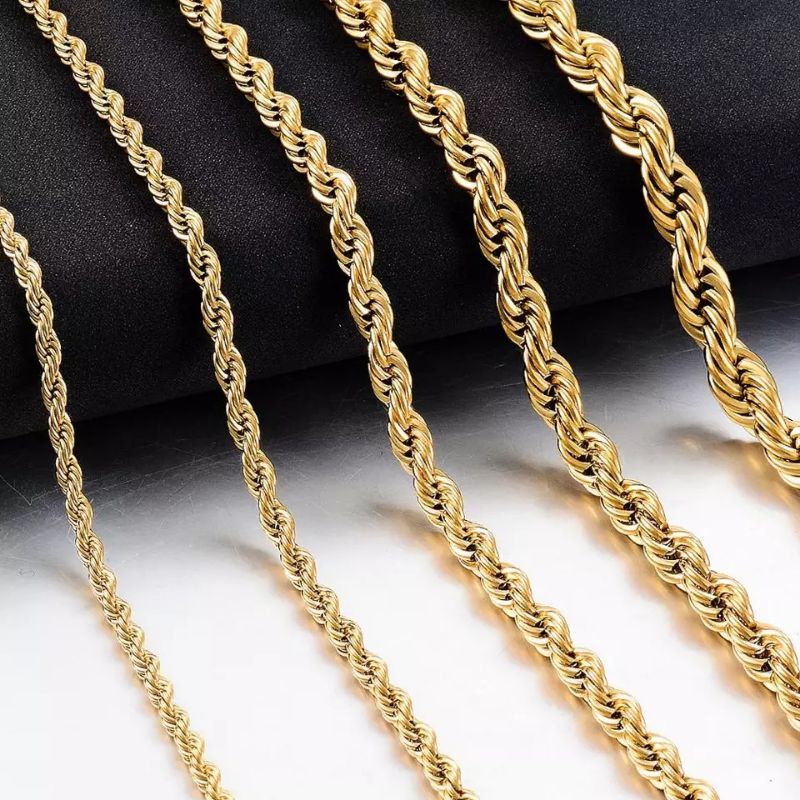 Kalung tambang titanium warna emas