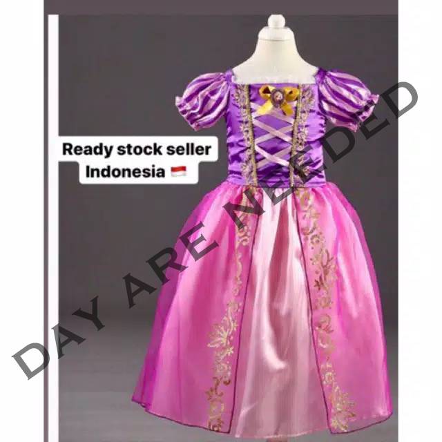Baju kostum dress princess rapunzel anak hadiah ulang tahun anak