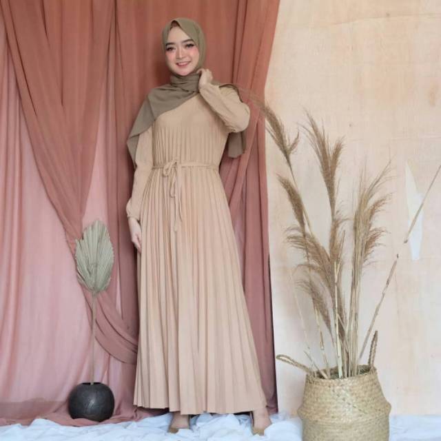 Gamis Plisket Tali Pinggang Terlaris / Gamis Plisket Maxi Tali Pinggang