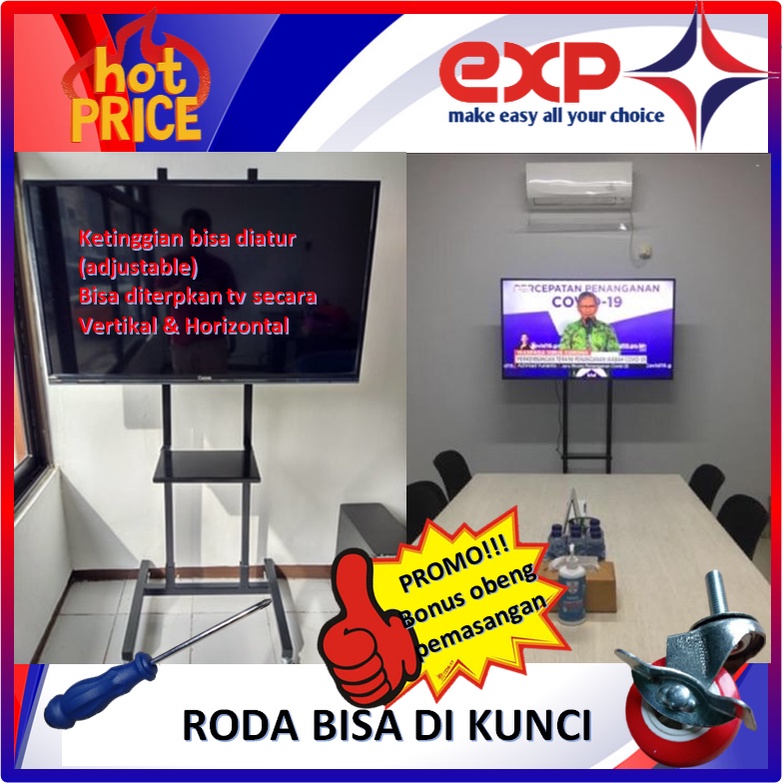 Garansi cocok!!! Bracket TV Standing 32&quot; s/d 65&quot; ICHIKO pakai RODA KOKOH 100% BESI MURNI