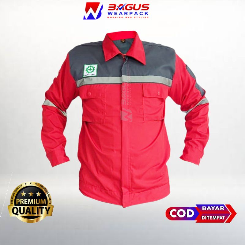 WEARPACK SAFETY / KEMEJA SAFETY / BAJU SAFETY LENGAN PANJANG / BAJU PROYEK KEREN / BAJU KERJA PRIA PROYEK / BAJU KERJA PIRA LAPANGAN / BAJU MEKANIK / BAJU WEARPACK / WERFAK PRIA KERJA / BAJU WEARPACK KERJA PROYEK / BAJU TAMBANG / MERAH ABU