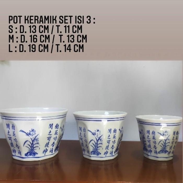 Ceramic | Pot Keramik Import Set Isi 3 Motif Tulisan Cina / Pot Keramik
