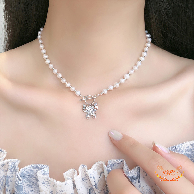 (KIFIL)Kalung Kupu-kupu Mutiara Dongdaemun Korea Selatan Baru Kalung Super Peri Temperamen Semua Pertandingan