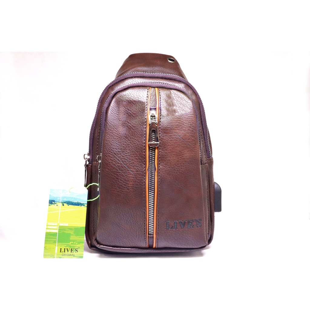 Tas Slempang Selempang Pria Laki Cowo Kulit Sling Travel Bag Impor Ori Asli PU Leather : 2 - 23