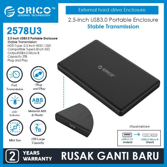 Case harddisk hdd ssd Enclosure orico 2.5&quot; sata usb 3.0 5Gbps 2tb 2578u3 - casing hard disk drive external portable 2.5 inch usb3.0 2578-u3