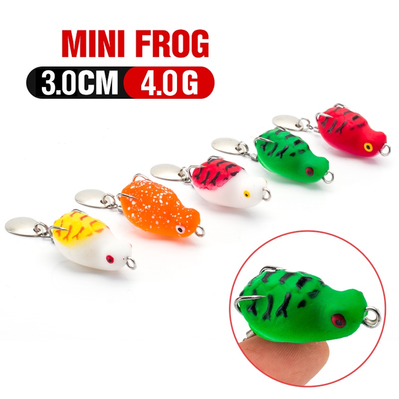 1pc Umpan Pancing Softlure Bentuk Katak Mini 3cm / 4g 5 Warna Dengan Kail Ganda