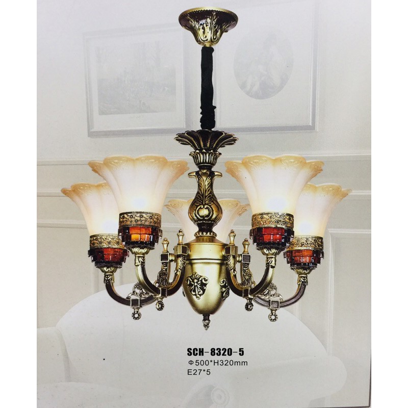 LAMPU GANTUNG HIAS KLASIK RUANG TAMU 5 LAMPU MEWAH