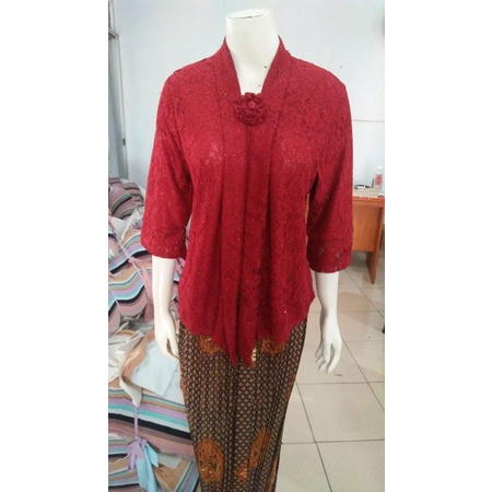(BrM92/100/110) Kebaya floy BRUKAT glitter 7/8 MANSET std-besar KeroncongBusana-Maroon