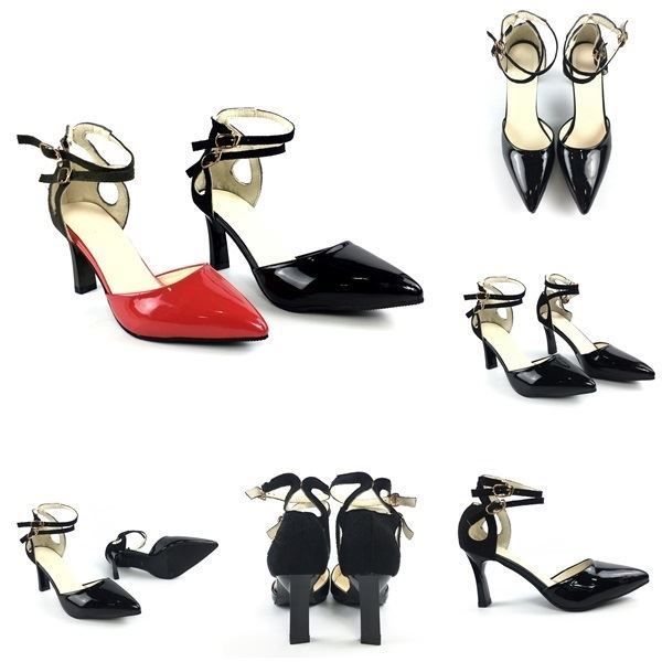 BJS1901 - BLACK/RED - Sepatu Heels Ankle Strap Elegan Modis 8cm SEPATU PESTA SEPATU KERJA FORMAL MODEL TALI WANITA HIGH HEELS SEPATU HAK FASHION IMPORT TERMURAH TERLARIS TERBARU BAGSTORE JAKARTA JSH1901