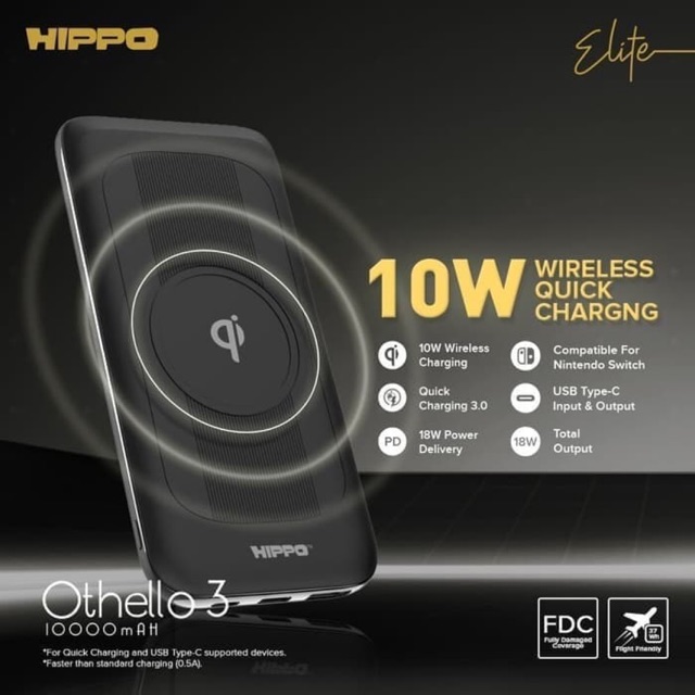 power bank 10000 mah hippo elite othello 3 wireless charging