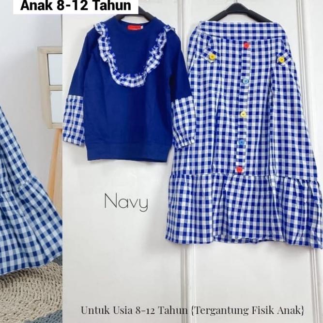 ♤ - Thalia One Set Kids Baju Setelan Anak Perempuan Muslim Atasan + Rok Matt Katun Kotak Combi Polos
