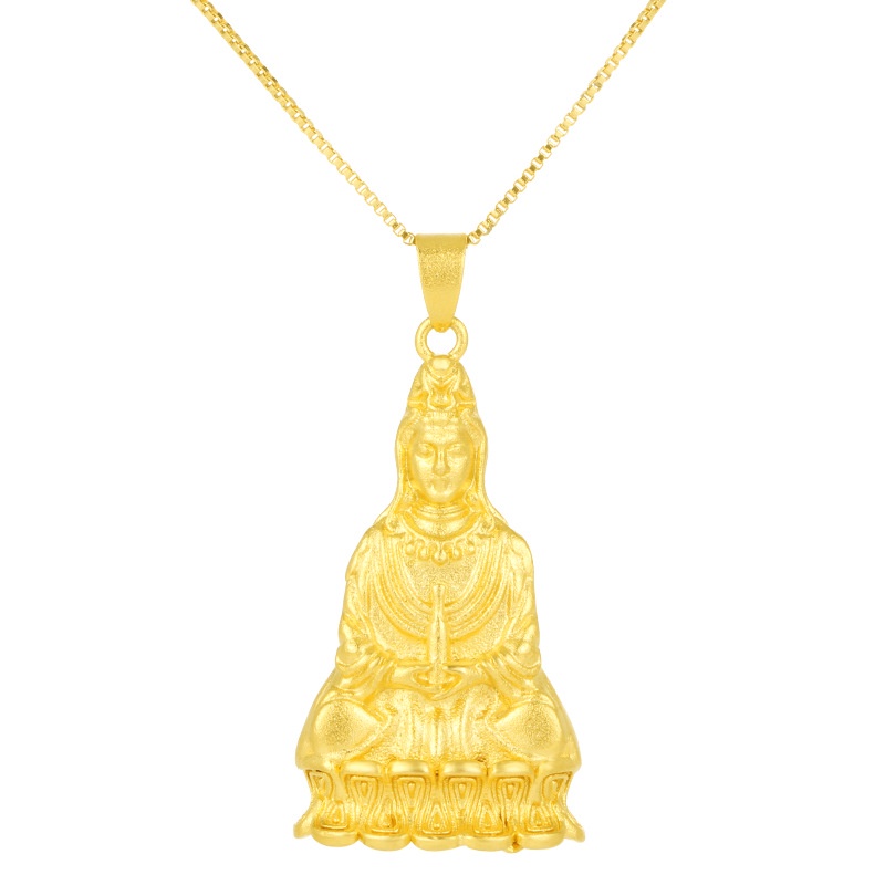 Kalung Emas Emas Asli Kadar 375 Dengan Liontin Lotus Avalokitesvara 3D Untuk Pria Dan Wanita