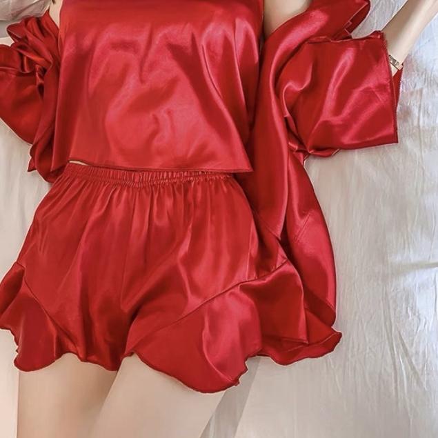 ➫ JC- Set Kimono 3in1 Satin HP / Kimono Set Wanita Terbaru / Piyama Satin Sexy HP murah ☚