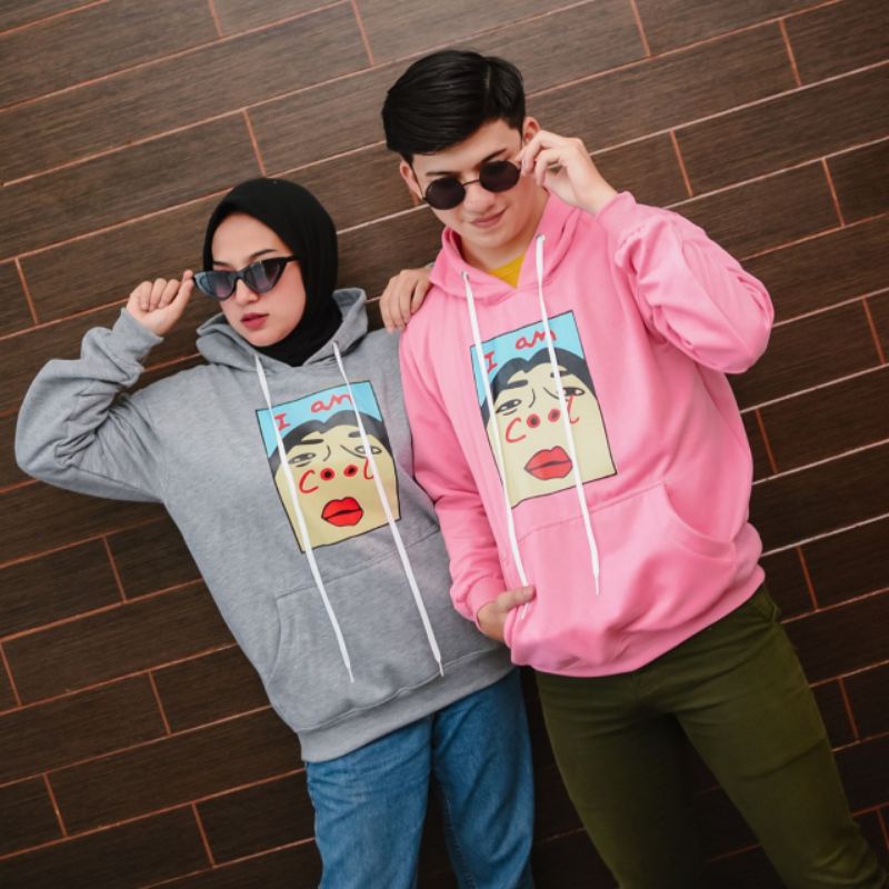 HOODIE COUPLE I AM COOL BAHAN TEBAL/GUDANG FASHION/FASHION WANITA DAN PRIA