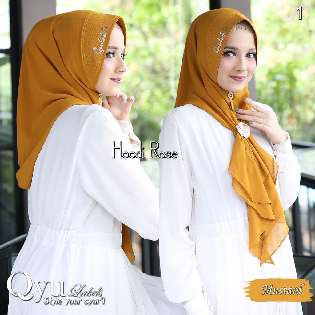  Jilbab  Instan Hoodie Rose Ori Qyu Sayra BUNGA RANDOM 