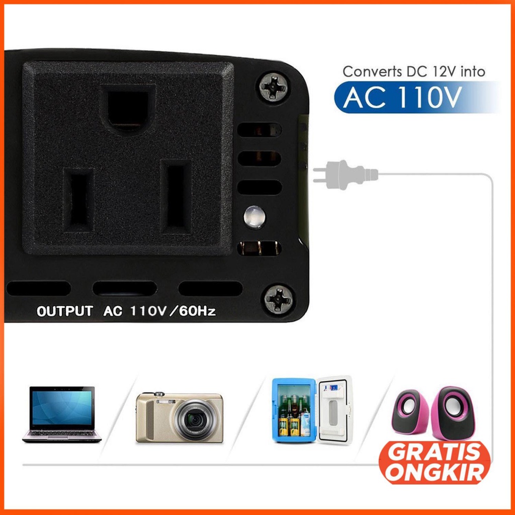 Power Inverter Mobil dengan 2 USB Port 150W 220V - PI-150W