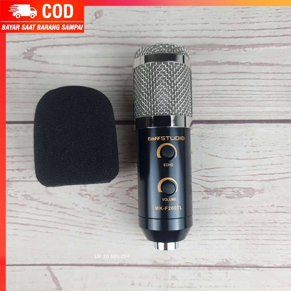 (100% BARANG ORI) TaffSTUDIO Karaoke Condenser Microphone 3.5mm with Stand - MK-F200TL