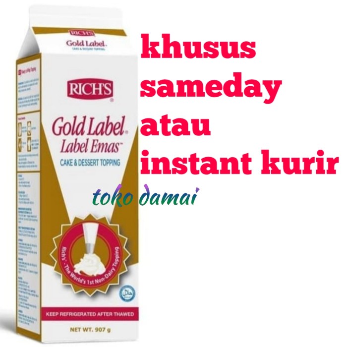 

wipping cream rich gold label 907gr(khusus kurir sameday/instant)